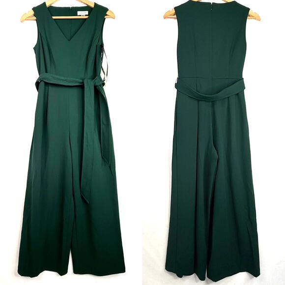 NWT Calvin Klein Green Belted Wide Leg Jumpsuit 2 - Picture 1 of 13